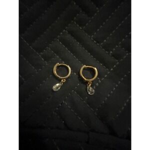 Gold Hoop Earrings with Teardrop Crystal‎ Accents Dainty Jewelry